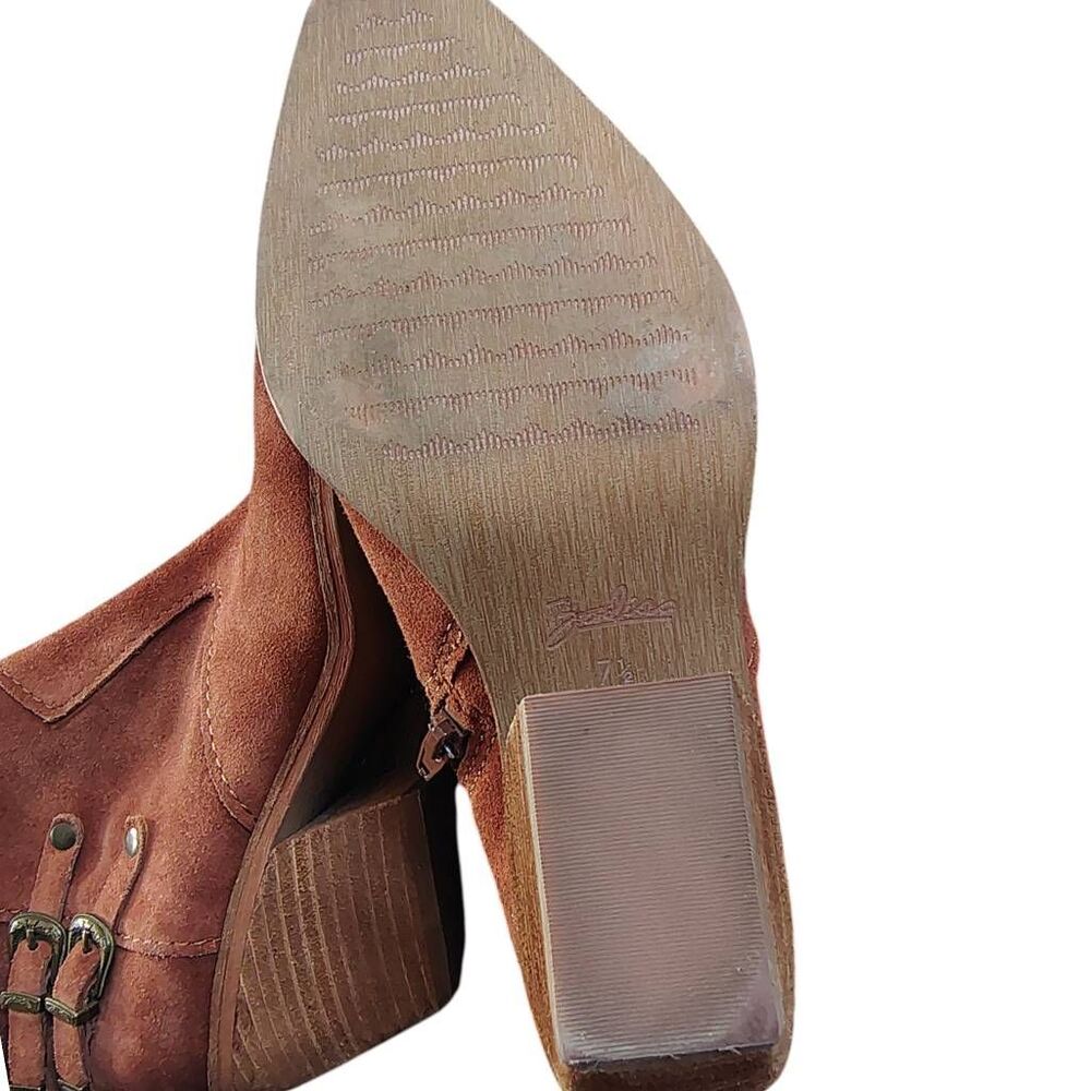 Zodiac Dacey Chestnut Suede Ankle Boots Women’s 7.5 Western Buckle Strap Side Zi - Picture 12 of 12